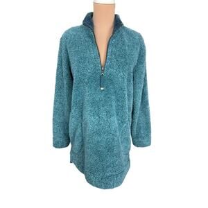 Soft Surroundings Teal Sherpa Fleece Pullover Women’s Cozy Teddy Half Zip